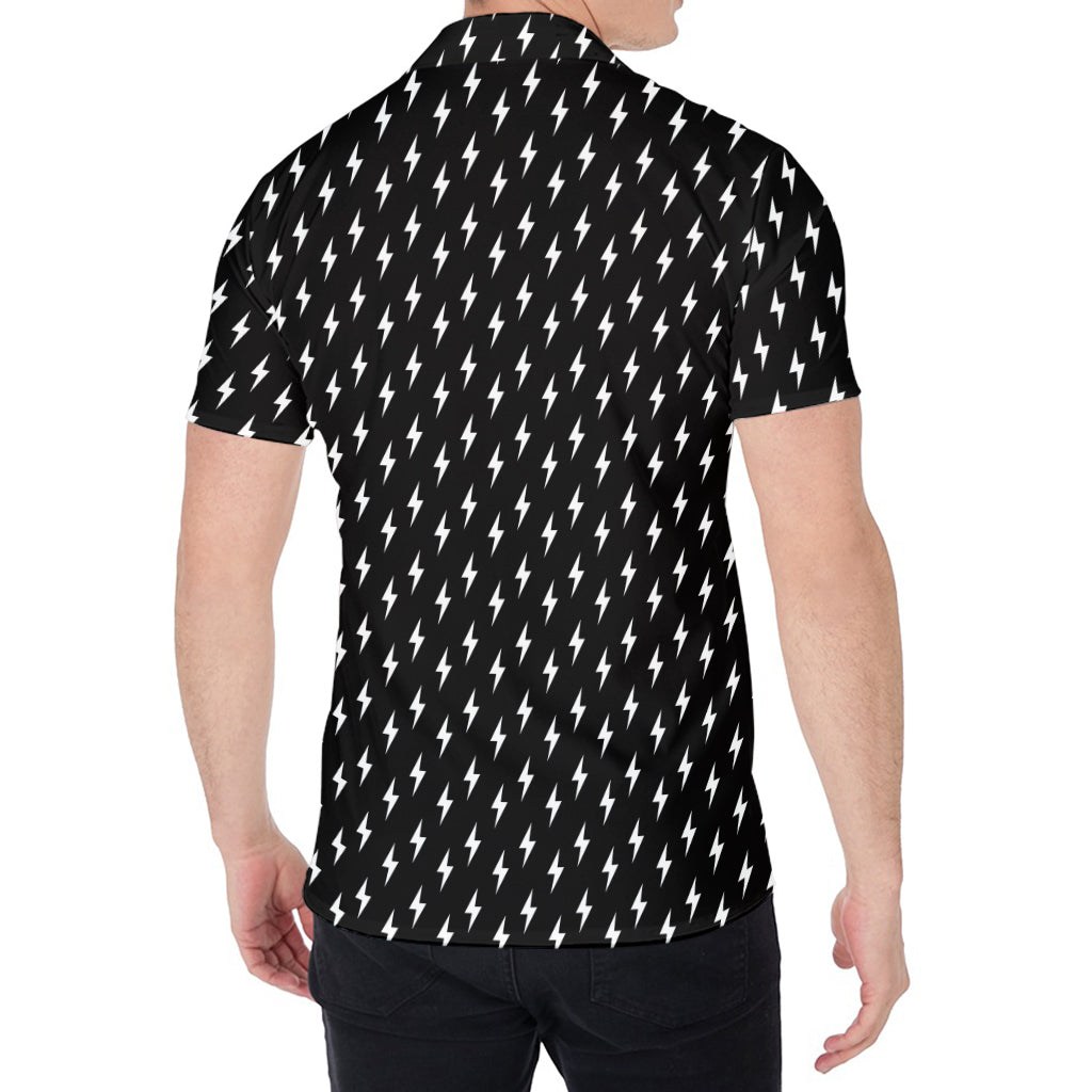 Black And White Lightning Pattern Print Men's Shirt