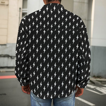Black And White Lightning Pattern Print Men's Shirt Jacket