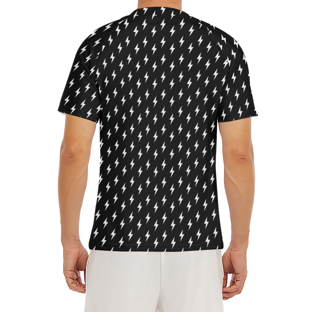 Black And White Lightning Pattern Print Men's Short Sleeve Rash Guard