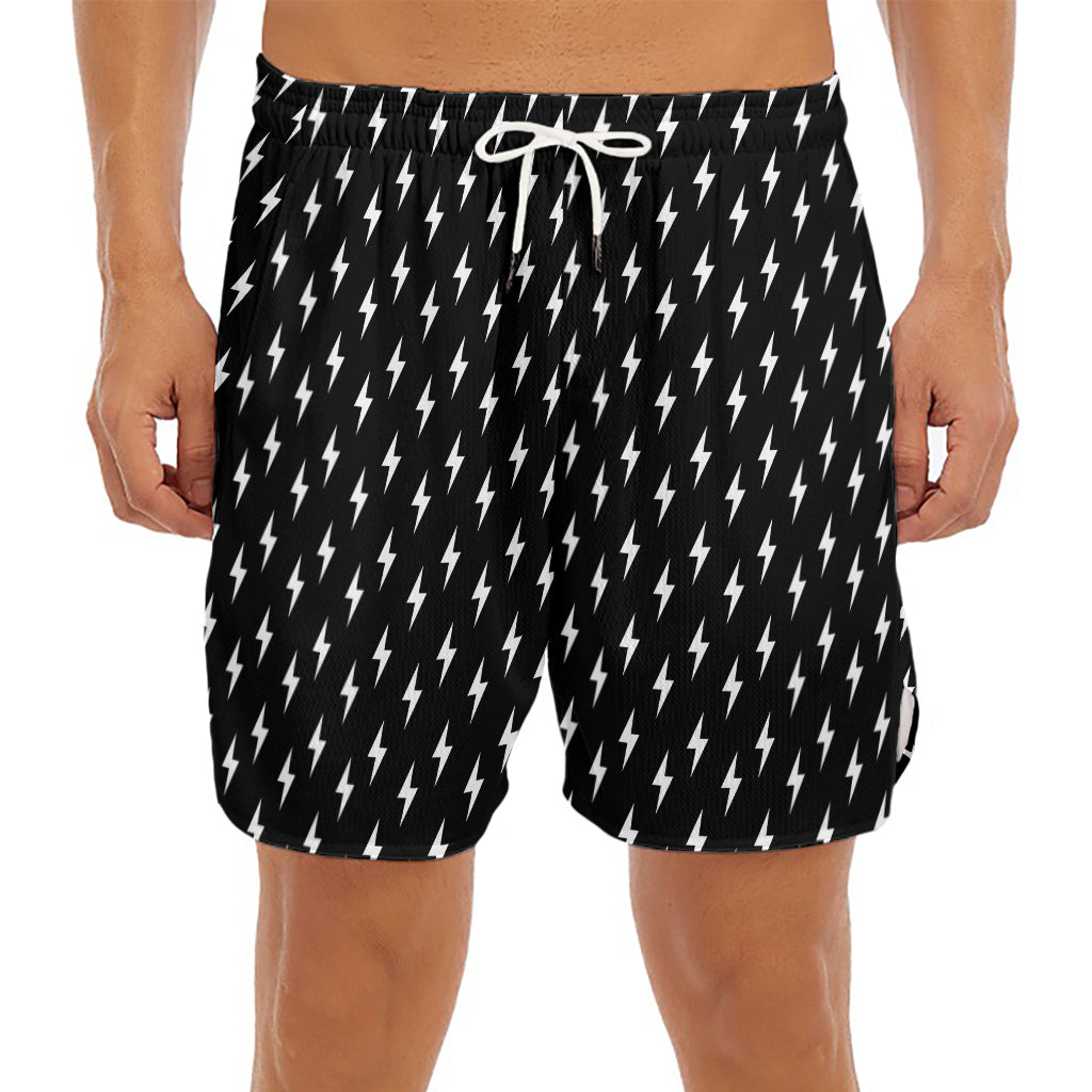 Black And White Lightning Pattern Print Men's Split Running Shorts