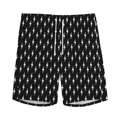 Black And White Lightning Pattern Print Men's Sports Shorts