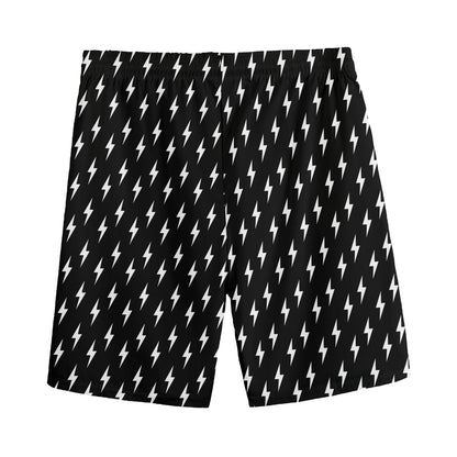 Black And White Lightning Pattern Print Men's Sports Shorts