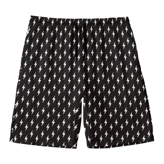 Black And White Lightning Pattern Print Men's Swim Trunks