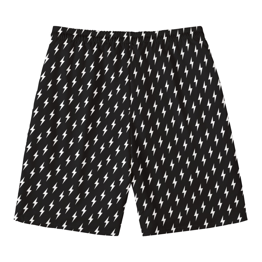 Black And White Lightning Pattern Print Men's Swim Trunks