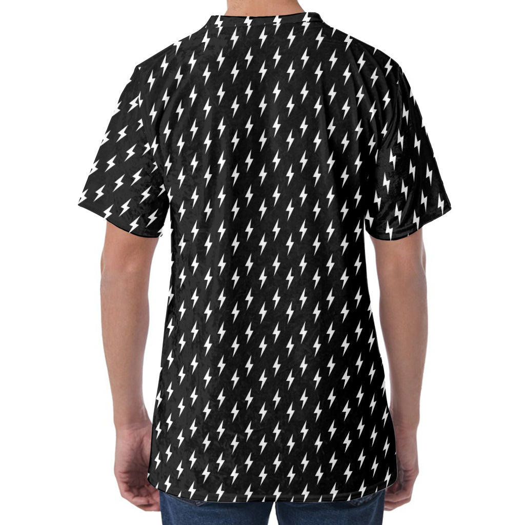 Black And White Lightning Pattern Print Men's Velvet T-Shirt