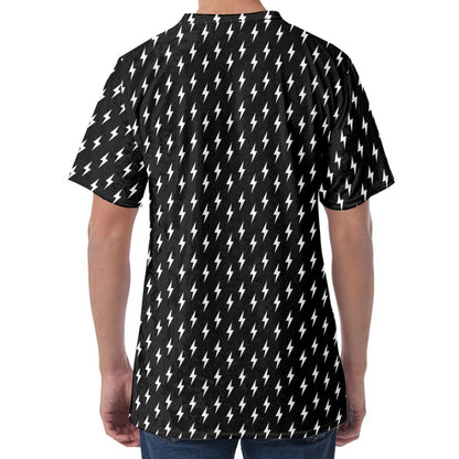 Black And White Lightning Pattern Print Men's Velvet T-Shirt