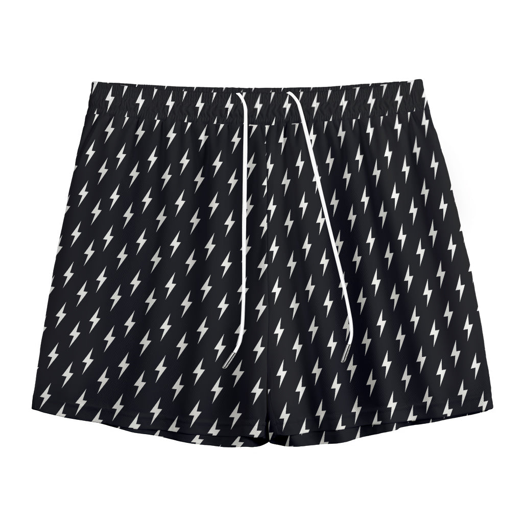 Black And White Lightning Pattern Print Mesh Shorts