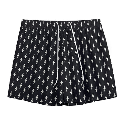 Black And White Lightning Pattern Print Mesh Shorts