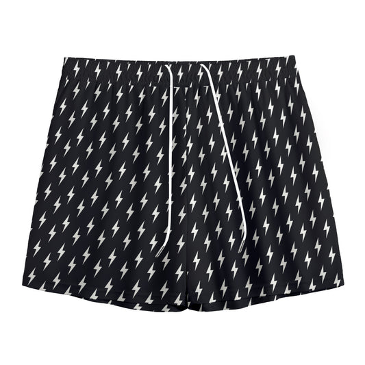 Black And White Lightning Pattern Print Mesh Shorts