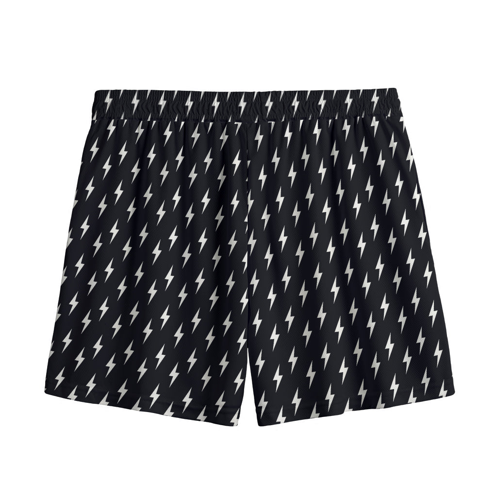 Black And White Lightning Pattern Print Mesh Shorts