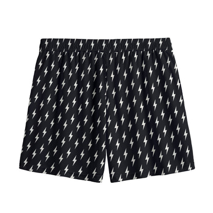 Black And White Lightning Pattern Print Mesh Shorts