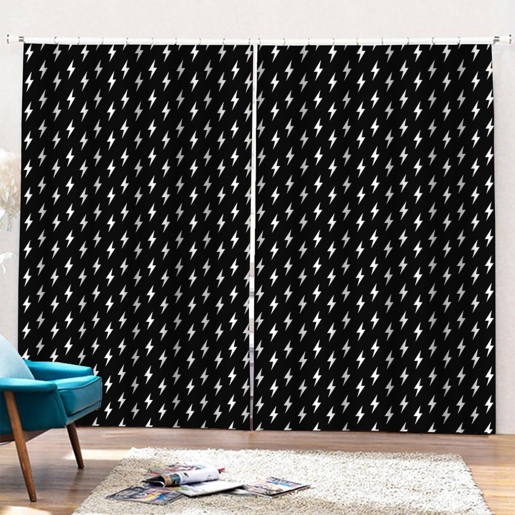 Black And White Lightning Pattern Print Pencil Pleat Curtains