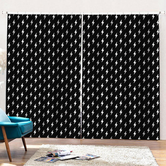 Black And White Lightning Pattern Print Pencil Pleat Curtains