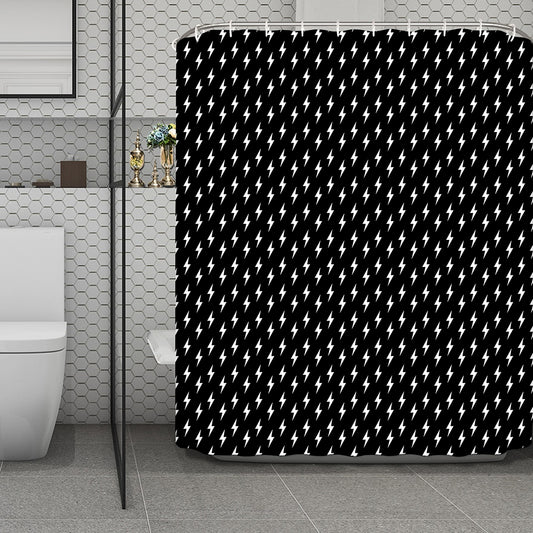 Black And White Lightning Pattern Print Polyester Shower Curtain