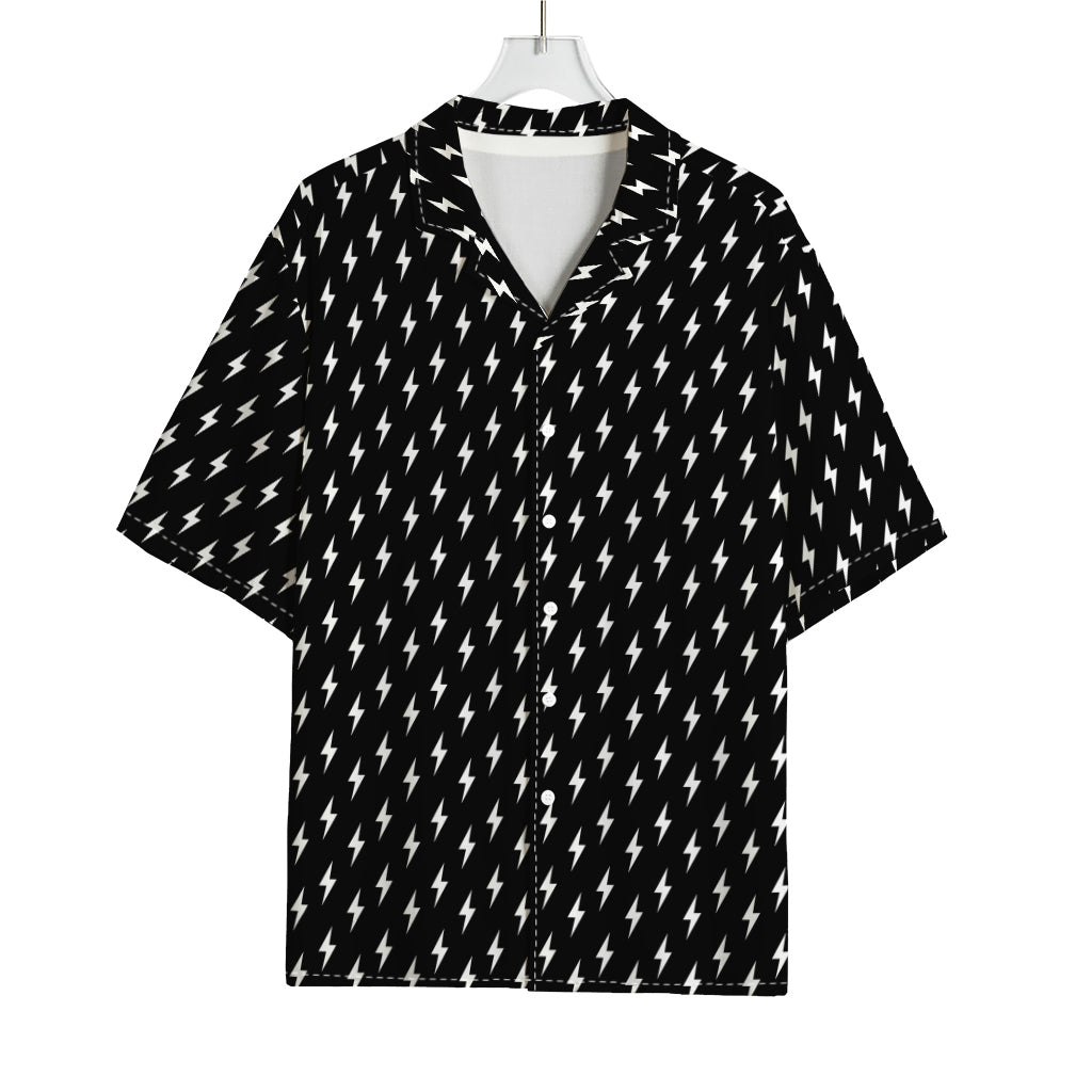 Black And White Lightning Pattern Print Rayon Hawaiian Shirt