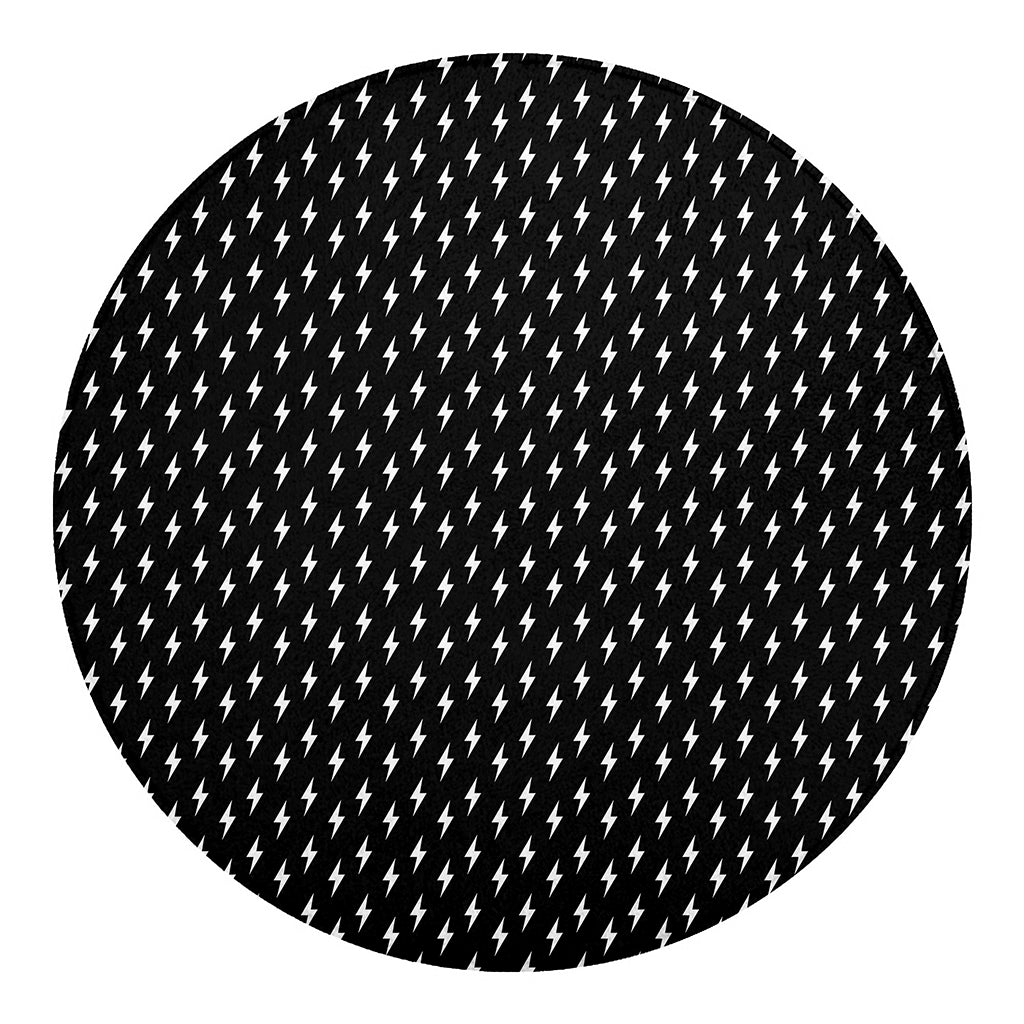 Black And White Lightning Pattern Print Round Blanket