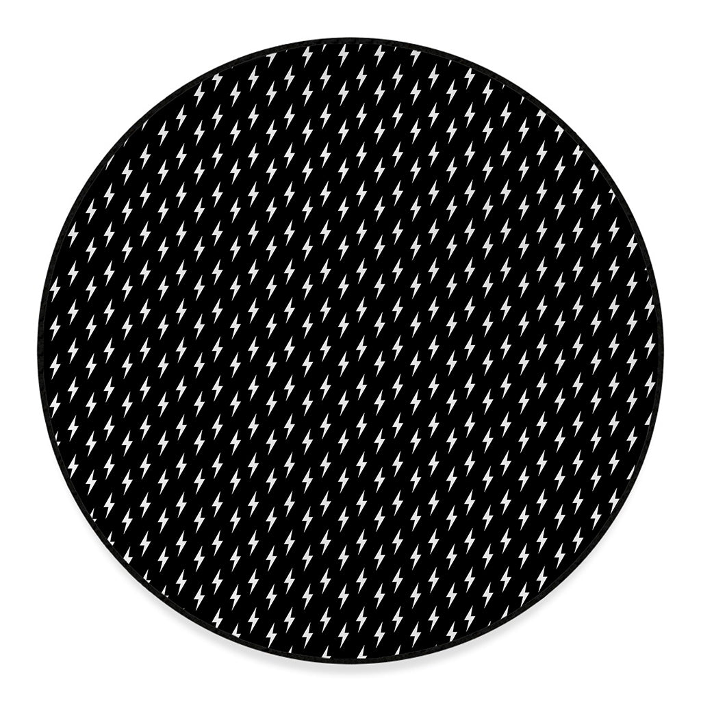 Black And White Lightning Pattern Print Round Floor Mat
