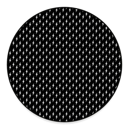 Black And White Lightning Pattern Print Round Floor Mat