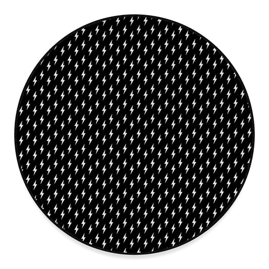 Black And White Lightning Pattern Print Round Floor Mat