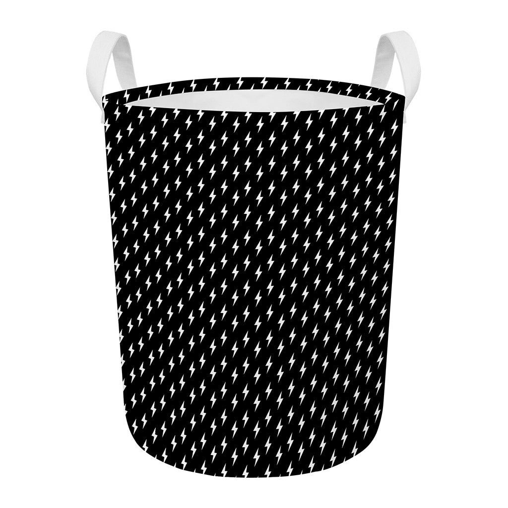Black And White Lightning Pattern Print Round Laundry Basket