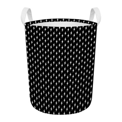 Black And White Lightning Pattern Print Round Laundry Basket