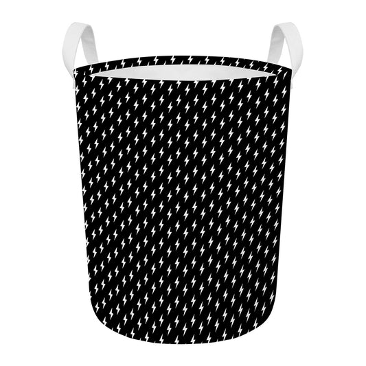 Black And White Lightning Pattern Print Round Laundry Basket