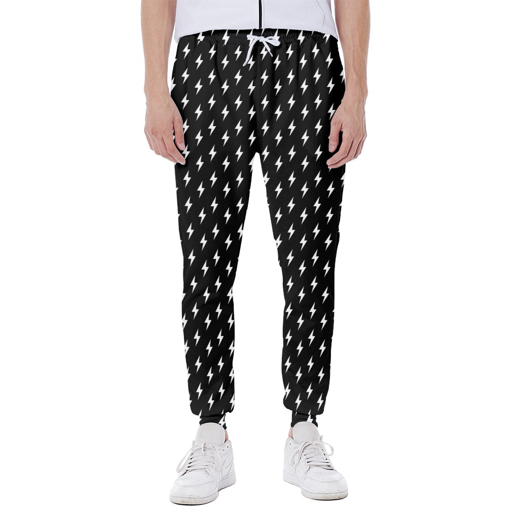 Black And White Lightning Pattern Print Scuba Joggers