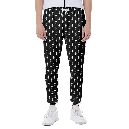 Black And White Lightning Pattern Print Scuba Joggers