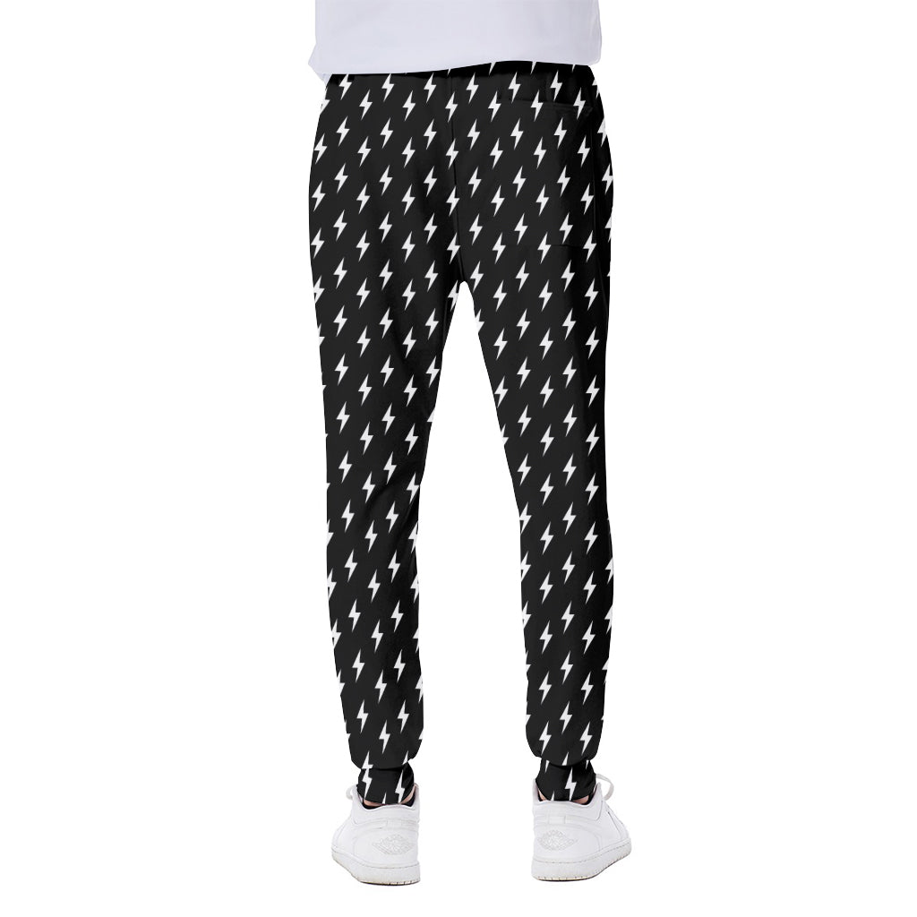 Black And White Lightning Pattern Print Scuba Joggers