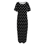 Black And White Lightning Pattern Print Short Sleeve Long Nightdress