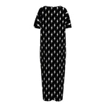 Black And White Lightning Pattern Print Short Sleeve Long Nightdress