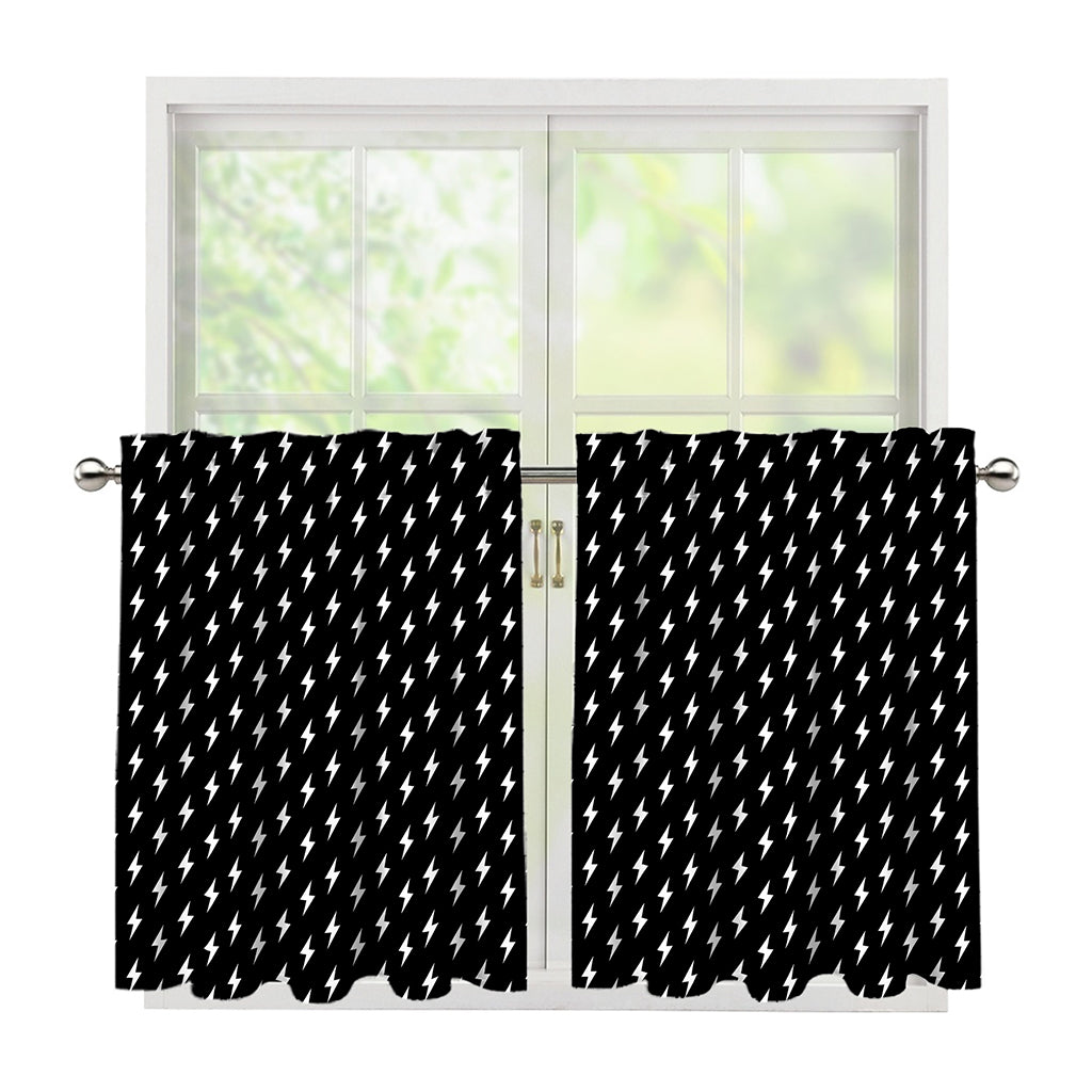 Black And White Lightning Pattern Print Tier Curtains