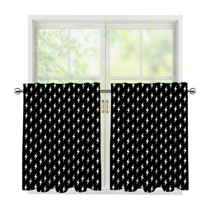 Black And White Lightning Pattern Print Tier Curtains