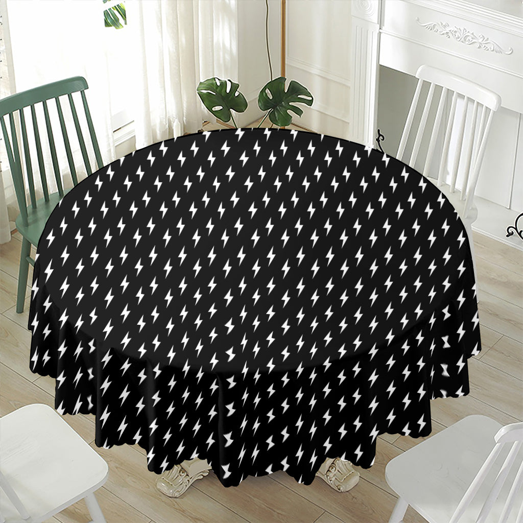 Black And White Lightning Pattern Print Waterproof Round Tablecloth