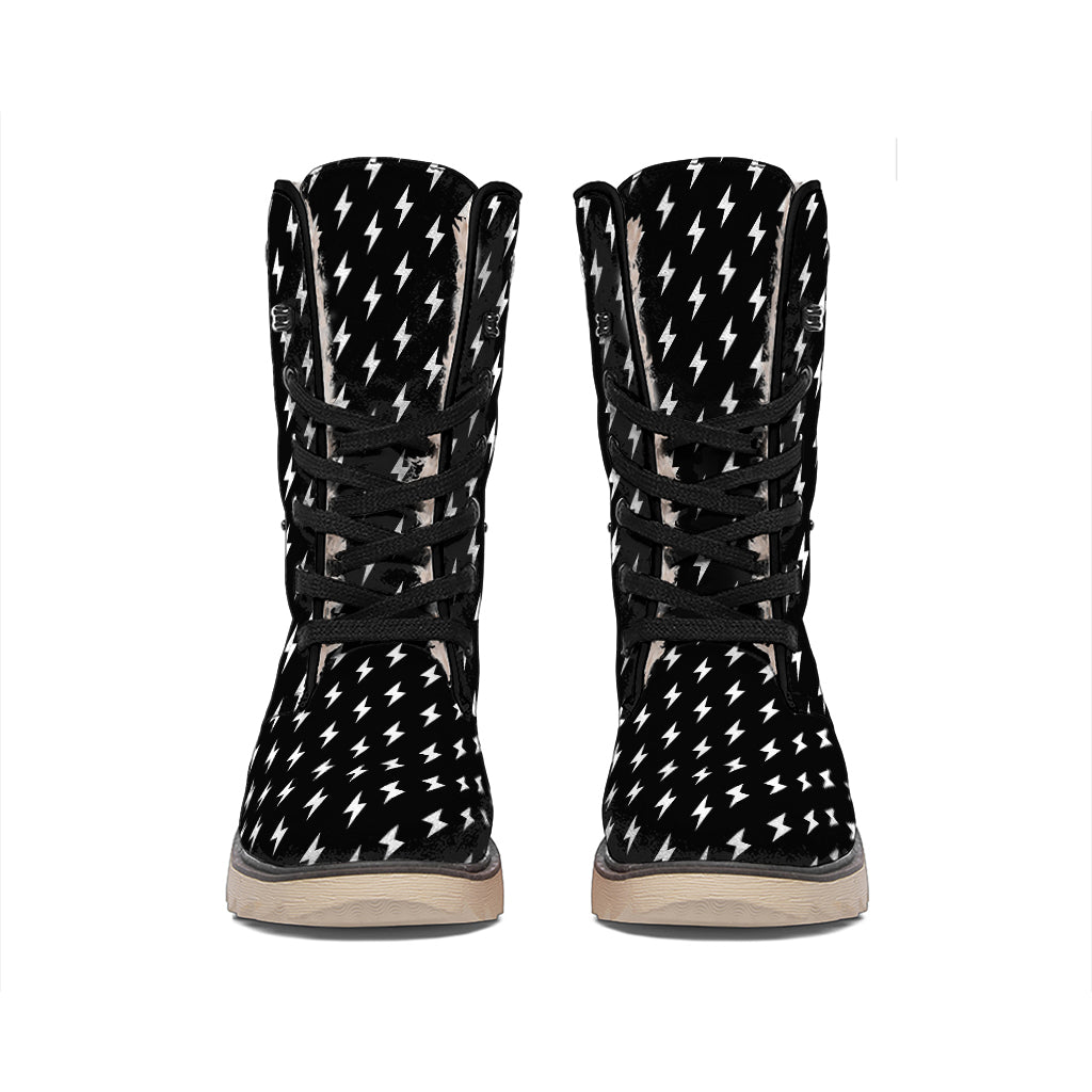 Black And White Lightning Pattern Print Winter Boots