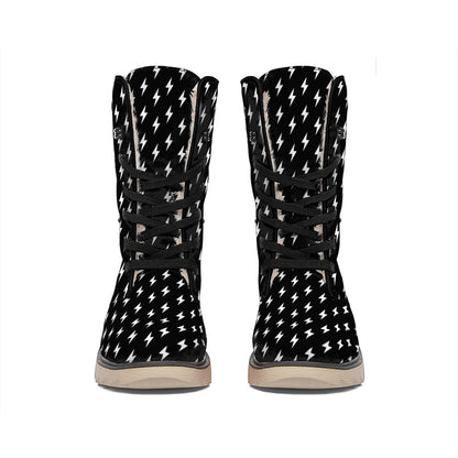 Black And White Lightning Pattern Print Winter Boots
