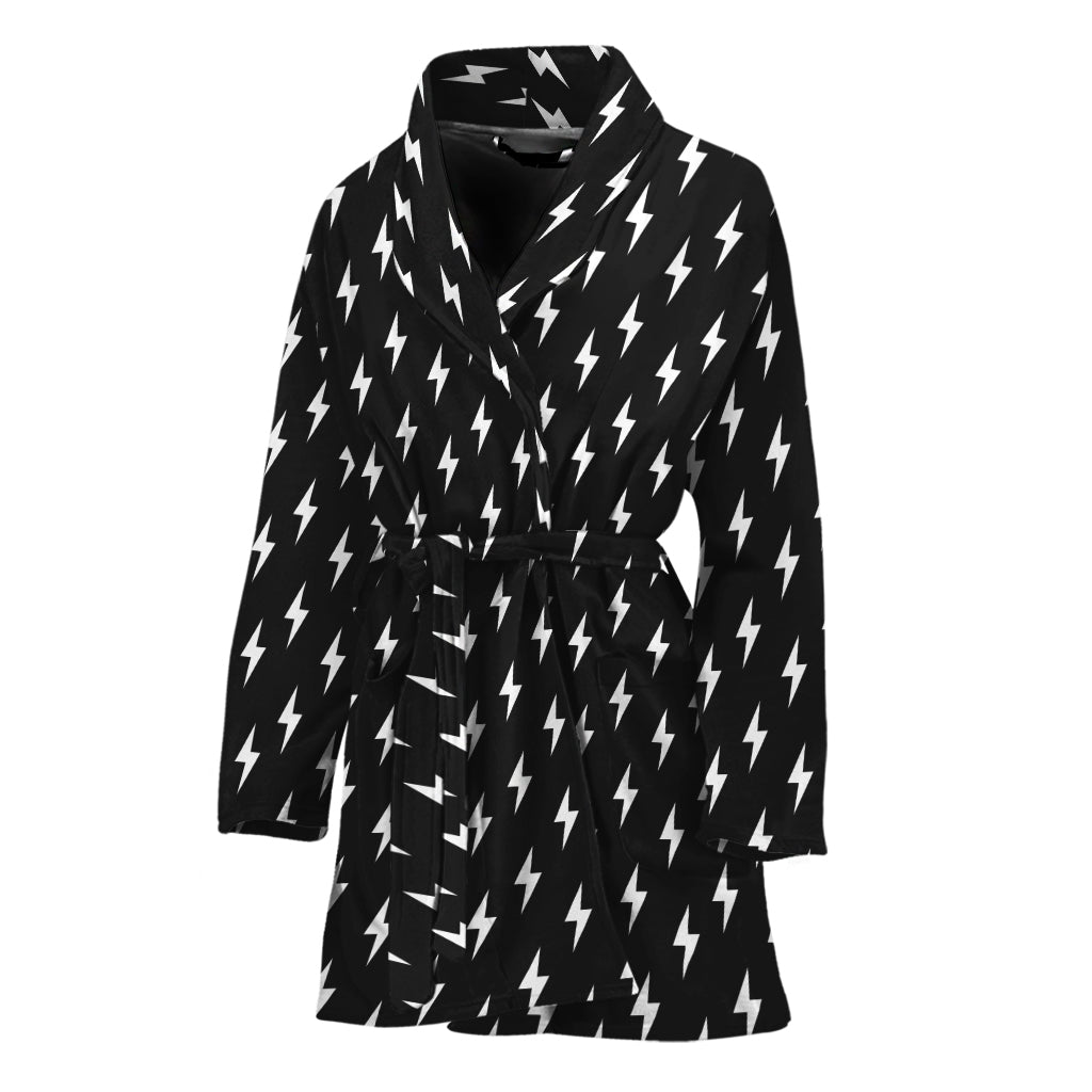 Black And White Lightning Pattern Print Women's Bathrobe