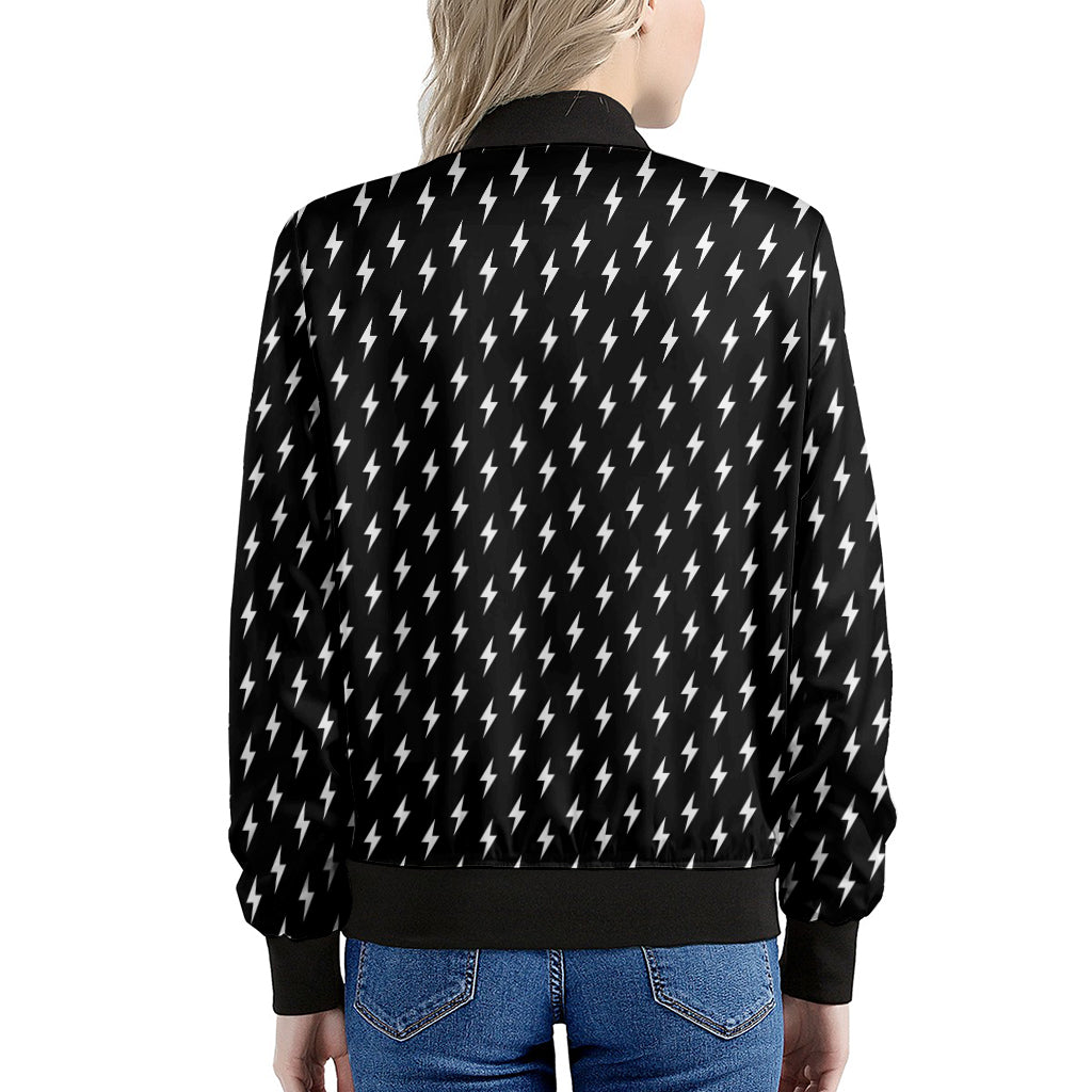 Black And White Lightning Pattern Print Women's Bomber Jacket