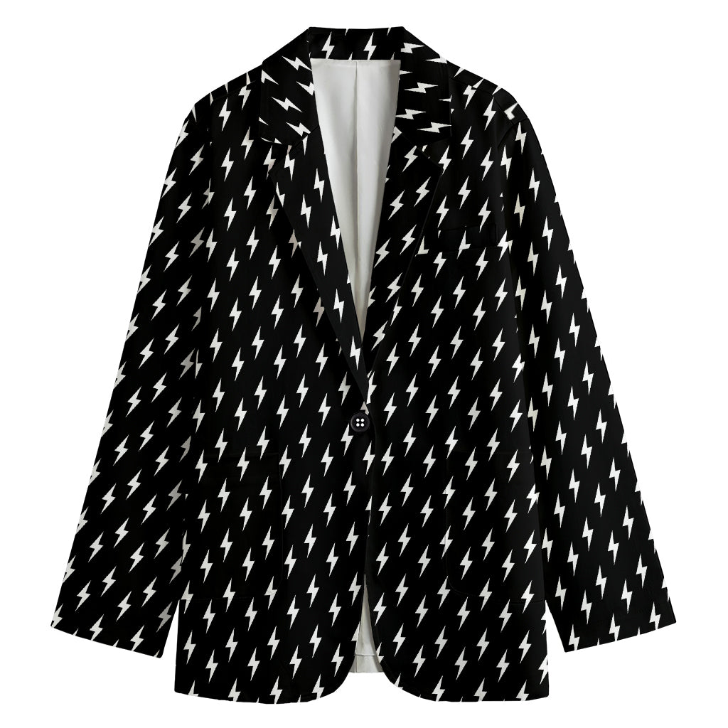 Black And White Lightning Pattern Print Women's Cotton Blazer