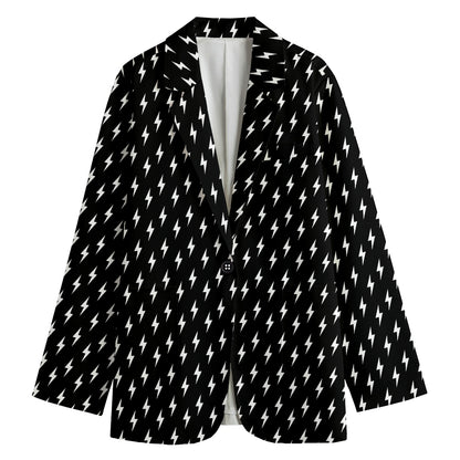 Black And White Lightning Pattern Print Women's Cotton Blazer