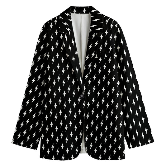 Black And White Lightning Pattern Print Women's Cotton Blazer