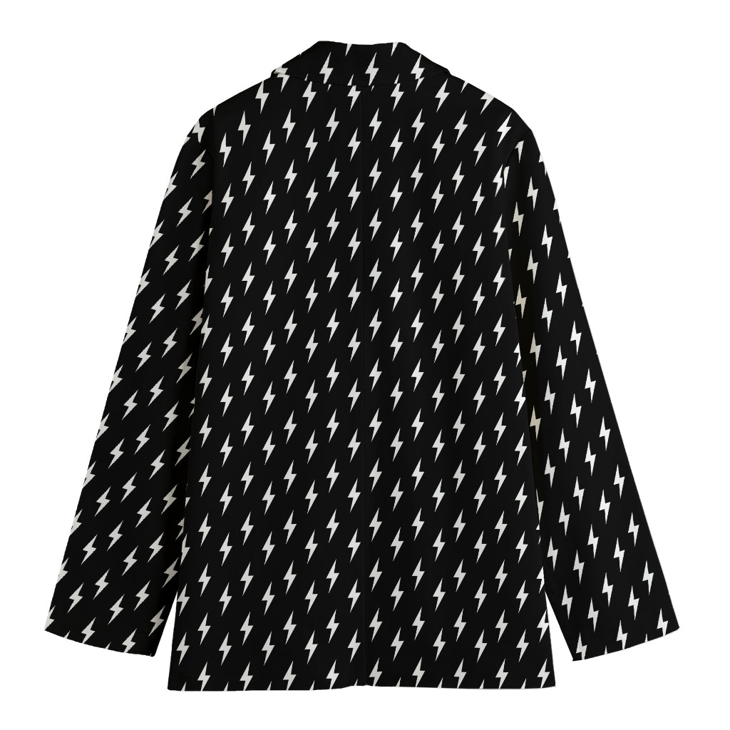 Black And White Lightning Pattern Print Women's Cotton Blazer