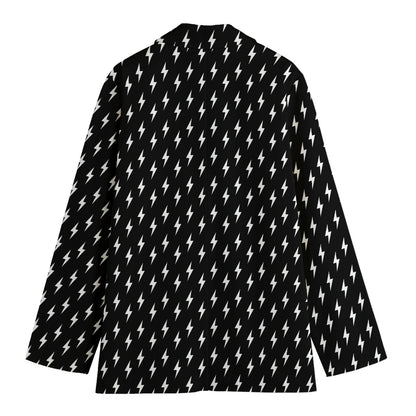Black And White Lightning Pattern Print Women's Cotton Blazer