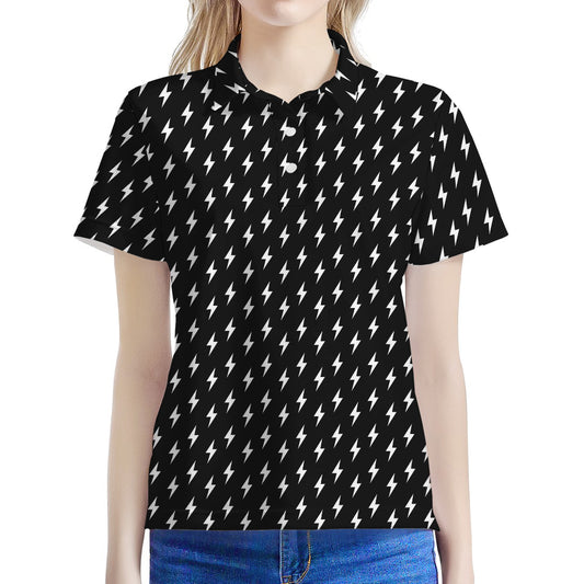 Black And White Lightning Pattern Print Women's Polo Shirt