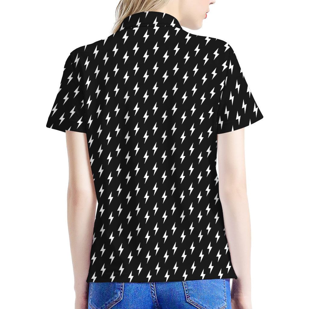 Black And White Lightning Pattern Print Women's Polo Shirt