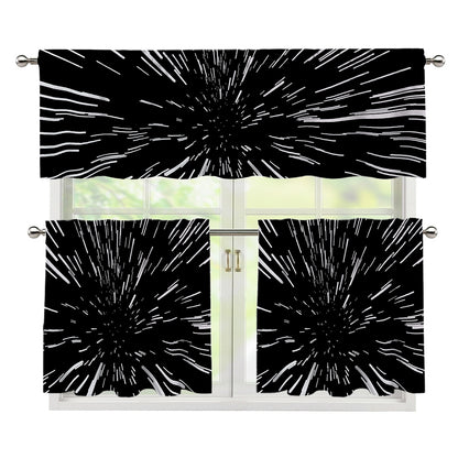 Black And White Lightspeed Print 3 Piece Kitchen Curtains