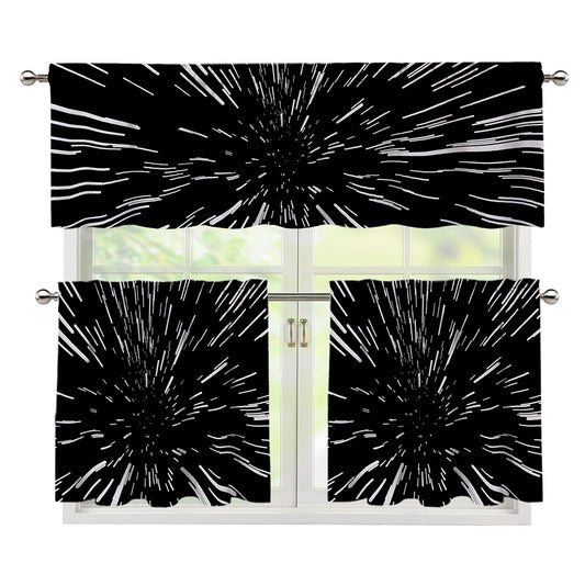 Black And White Lightspeed Print 3 Piece Kitchen Curtains