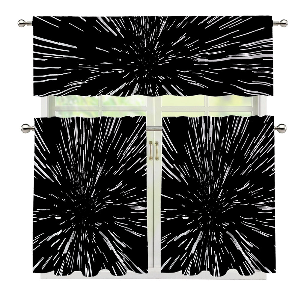 Black And White Lightspeed Print 3 Piece Kitchen Curtains