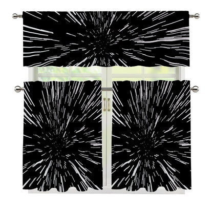 Black And White Lightspeed Print 3 Piece Kitchen Curtains