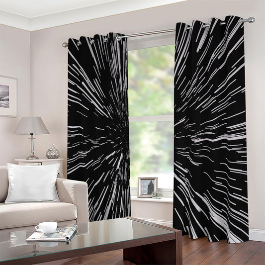Black And White Lightspeed Print Blackout Grommet Curtains